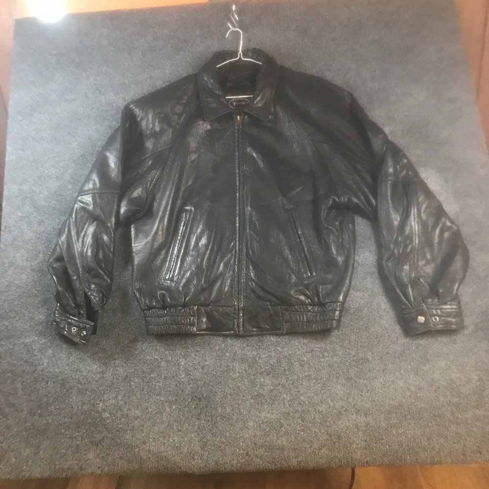 Vintage Tannery West Biker Jacket Mens Medium Black Leather Lined Full Zip